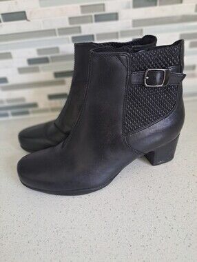 Clarks Women's Black Leather Ankle Boots with Side Buckle